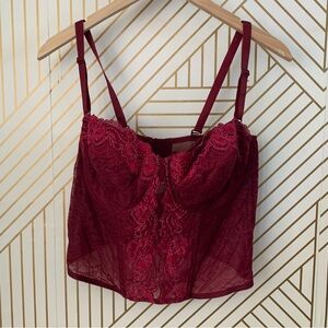 Curvation Underwire Bustier Corset Bra Lace Sexy 42C Burgundy Strap Convertible